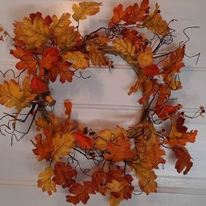 Wreath Silk Artificial Fall Oak Leaf Acorn Japanese Lantern Bittersweet Wall NWT